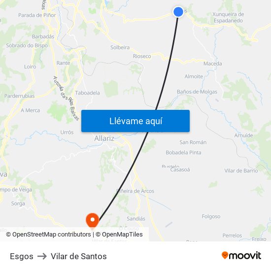 Esgos to Vilar de Santos map
