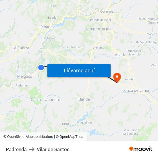 Padrenda to Vilar de Santos map