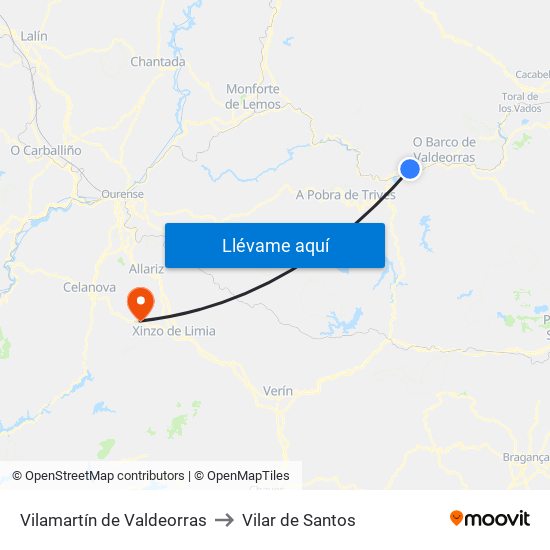 Vilamartín de Valdeorras to Vilar de Santos map
