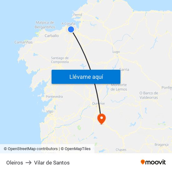 Oleiros to Vilar de Santos map