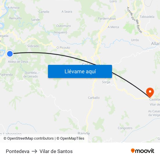 Pontedeva to Vilar de Santos map