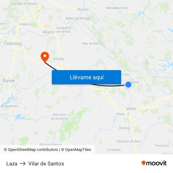 Laza to Vilar de Santos map