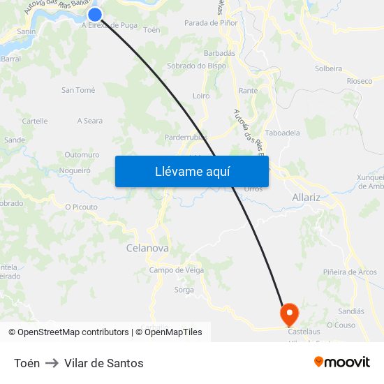 Toén to Vilar de Santos map