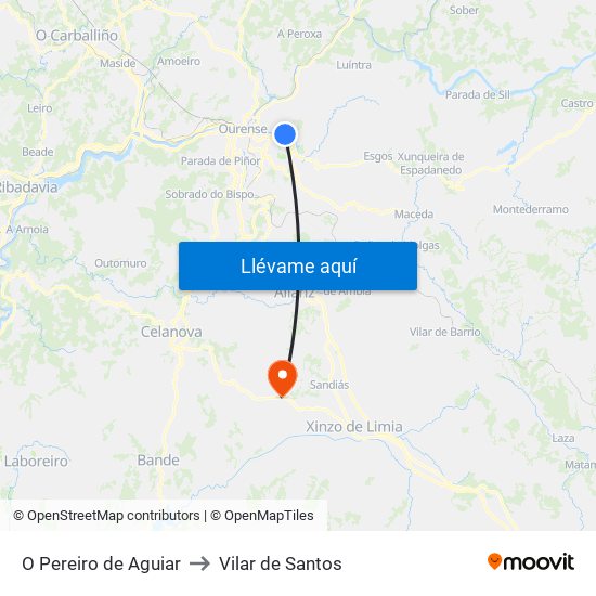O Pereiro de Aguiar to Vilar de Santos map