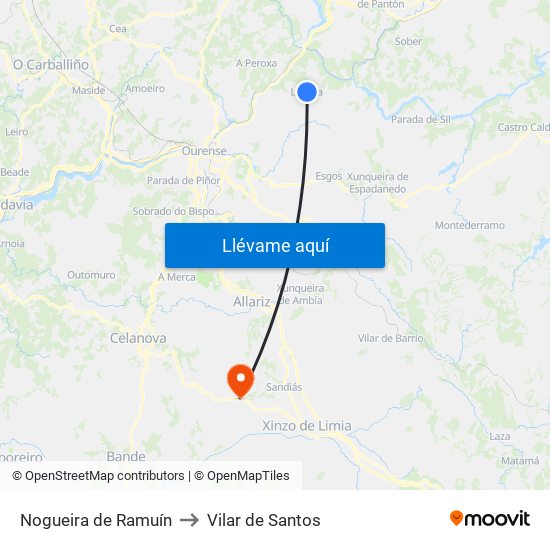 Nogueira de Ramuín to Vilar de Santos map
