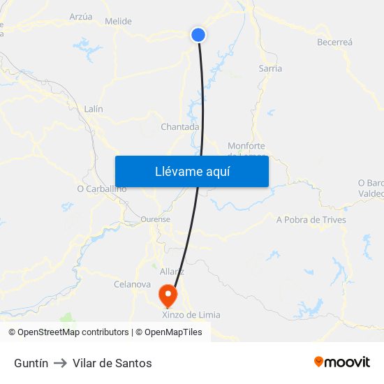 Guntín to Vilar de Santos map