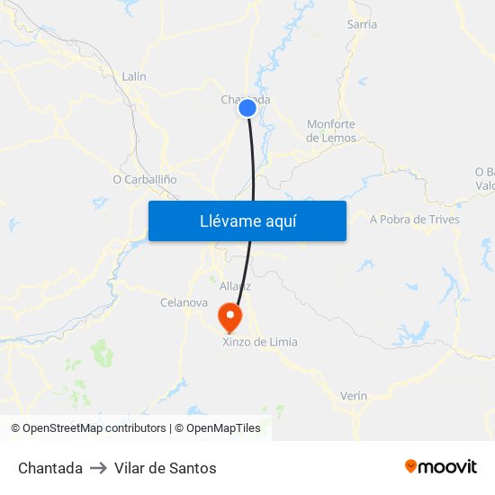 Chantada to Vilar de Santos map