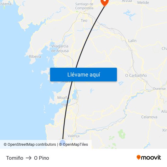 Tomiño to O Pino map