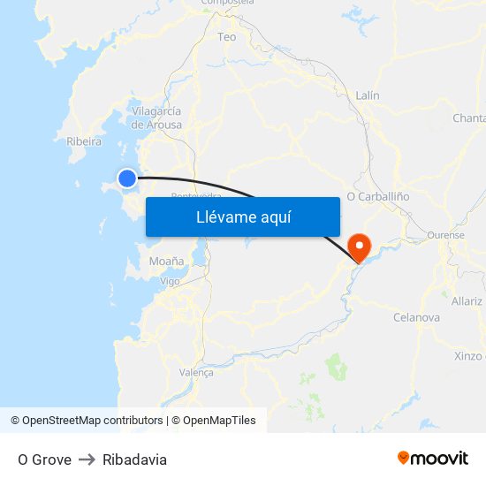 O Grove to Ribadavia map