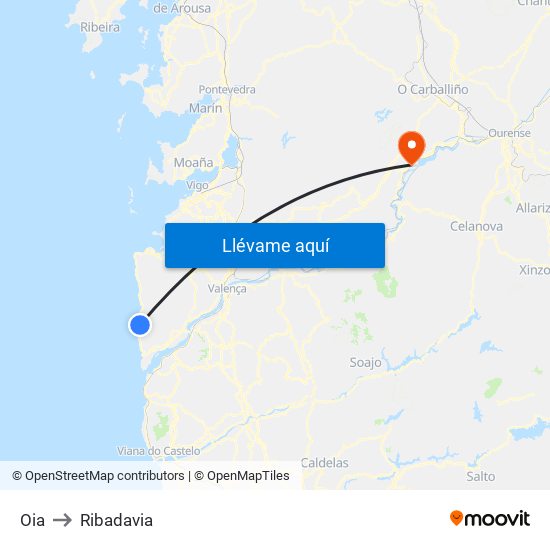 Oia to Ribadavia map
