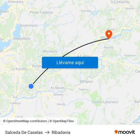 Salceda De Caselas to Ribadavia map