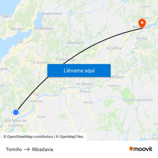 Tomiño to Ribadavia map
