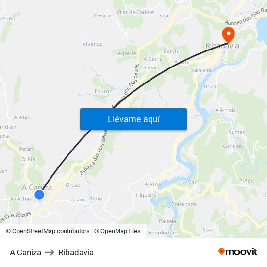A Cañiza to Ribadavia map