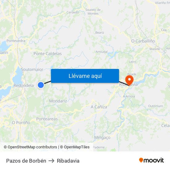 Pazos de Borbén to Ribadavia map