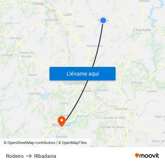 Rodeiro to Ribadavia map