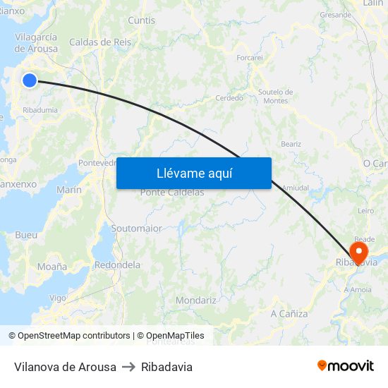 Vilanova de Arousa to Ribadavia map