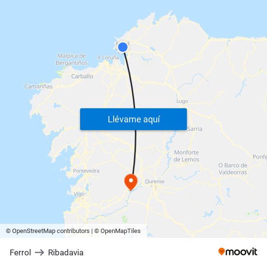 Ferrol to Ribadavia map