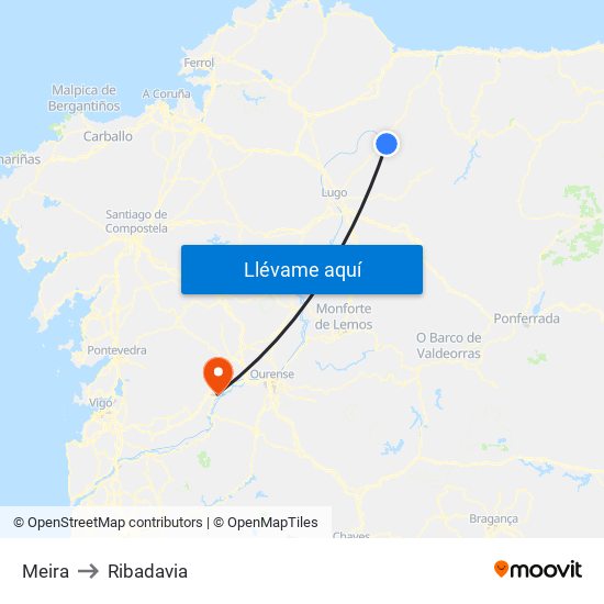 Meira to Ribadavia map