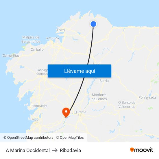 A Mariña Occidental to Ribadavia map