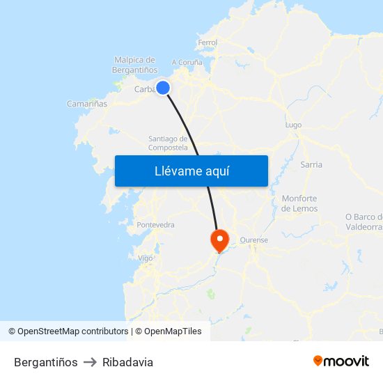 Bergantiños to Ribadavia map