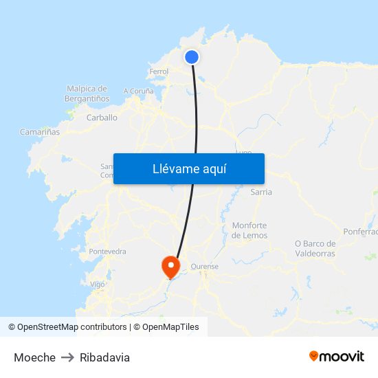 Moeche to Ribadavia map