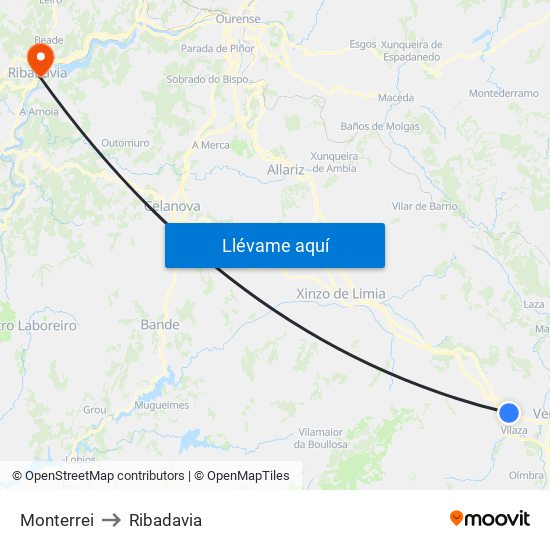 Monterrei to Ribadavia map
