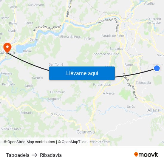 Taboadela to Ribadavia map