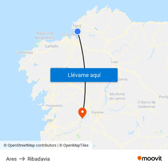 Ares to Ribadavia map