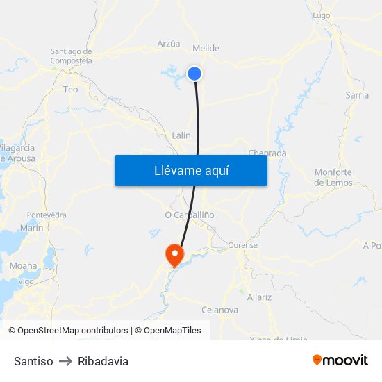 Santiso to Ribadavia map