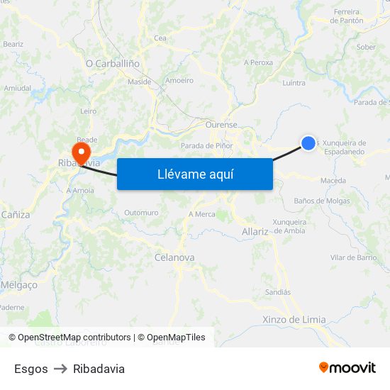 Esgos to Ribadavia map