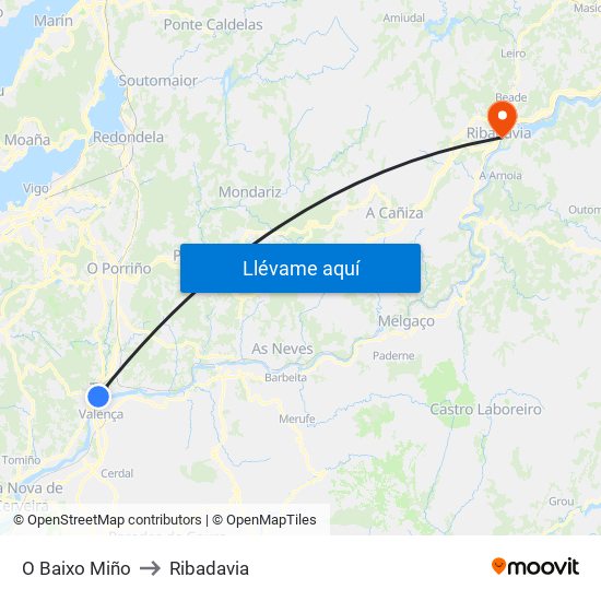 O Baixo Miño to Ribadavia map