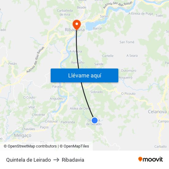 Quintela de Leirado to Ribadavia map