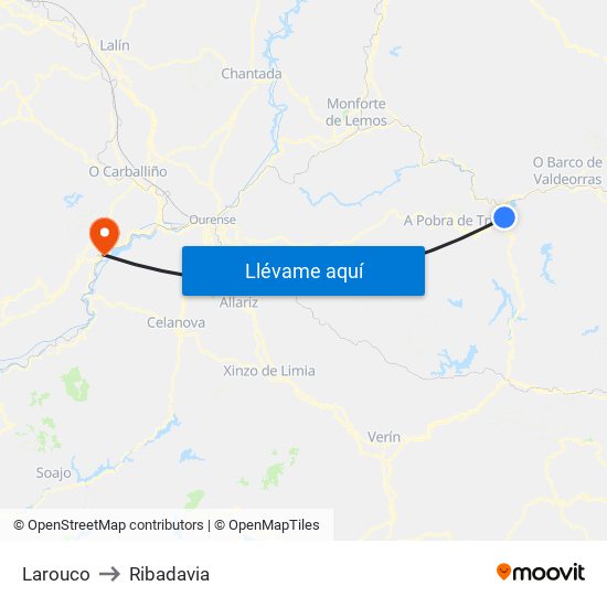 Larouco to Ribadavia map