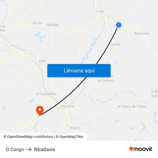 O Corgo to Ribadavia map