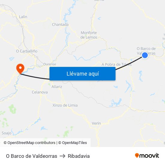 O Barco de Valdeorras to Ribadavia map