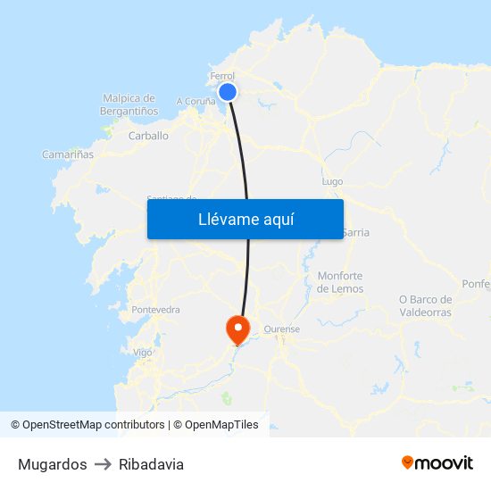 Mugardos to Ribadavia map