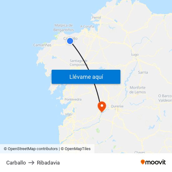 Carballo to Ribadavia map