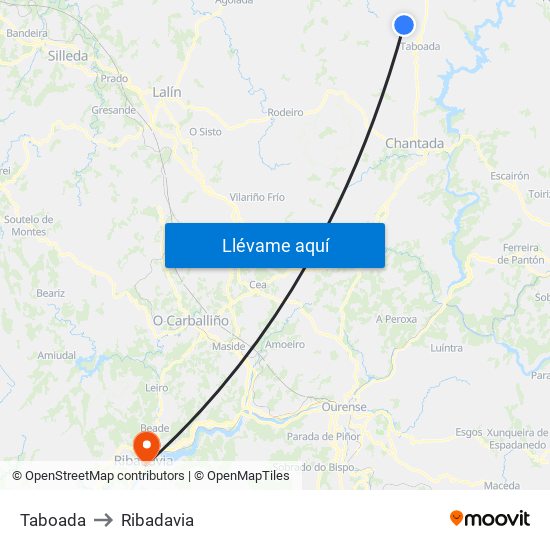 Taboada to Ribadavia map