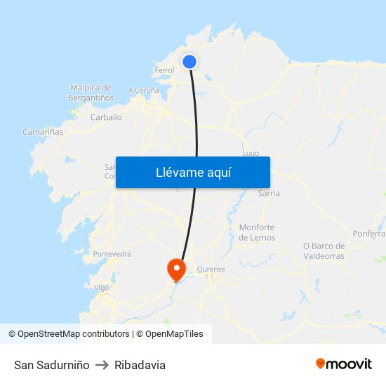 San Sadurniño to Ribadavia map