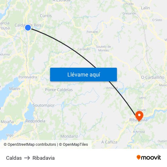 Caldas to Ribadavia map