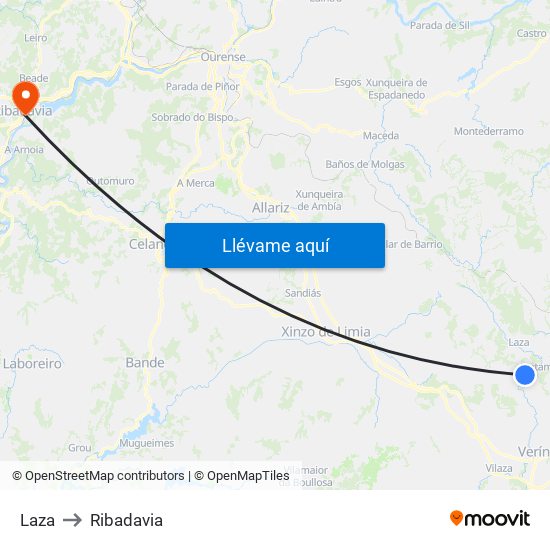 Laza to Ribadavia map