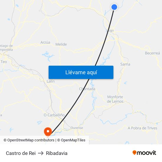 Castro de Rei to Ribadavia map