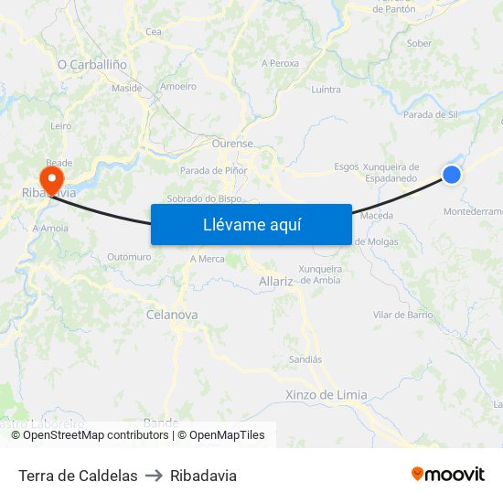 Terra de Caldelas to Ribadavia map