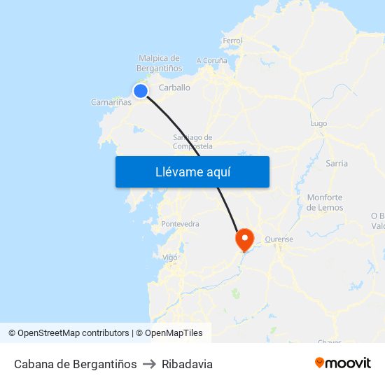 Cabana de Bergantiños to Ribadavia map