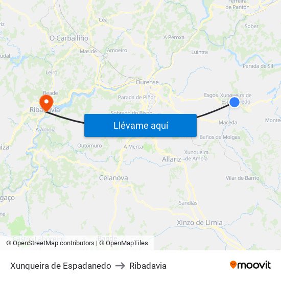 Xunqueira de Espadanedo to Ribadavia map