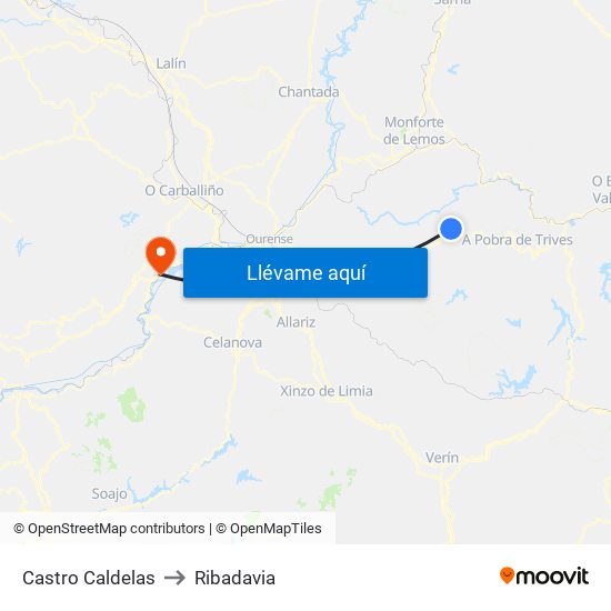 Castro Caldelas to Ribadavia map