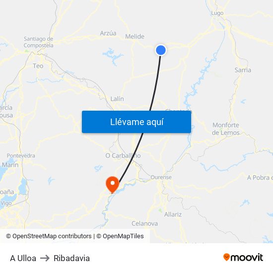 A Ulloa to Ribadavia map