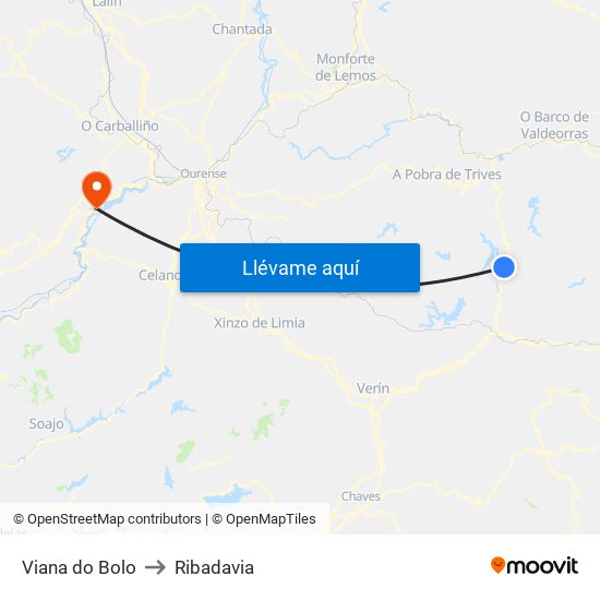 Viana do Bolo to Ribadavia map