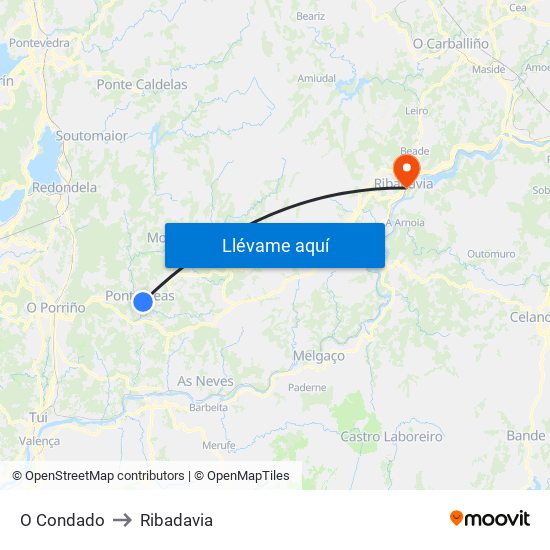 O Condado to Ribadavia map