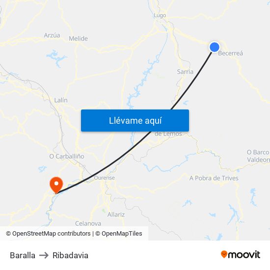 Baralla to Ribadavia map